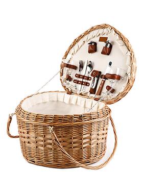 野餐篮子iF22B124Pns带餐具藤编收野篮餐拍照道纳品具春游全套用