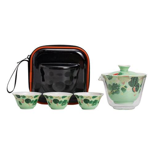 户外便携旅行茶具创意陶瓷水果盖碗快客杯一壶三杯功夫茶具套装