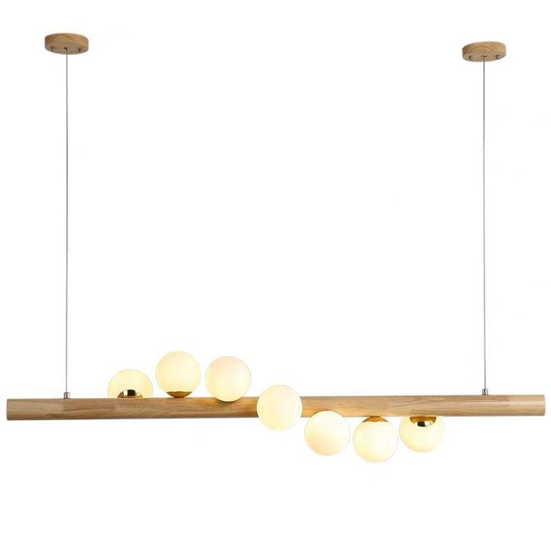 北欧纹铁木艺吊灯厅餐饭厅魔豆长条简约灯具创意个现性代吊灯