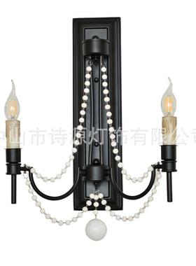 美式复性古客厅木珠壁灯个法式田园卧室道床头背921景灯具过墙墙