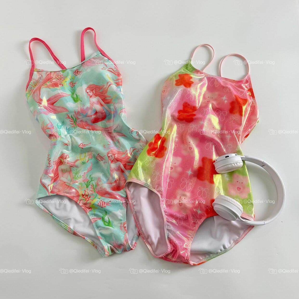 《幻彩》小清新仙气幻蝶游泳衣女连体三角竞速游泳馆专业爆款泳装