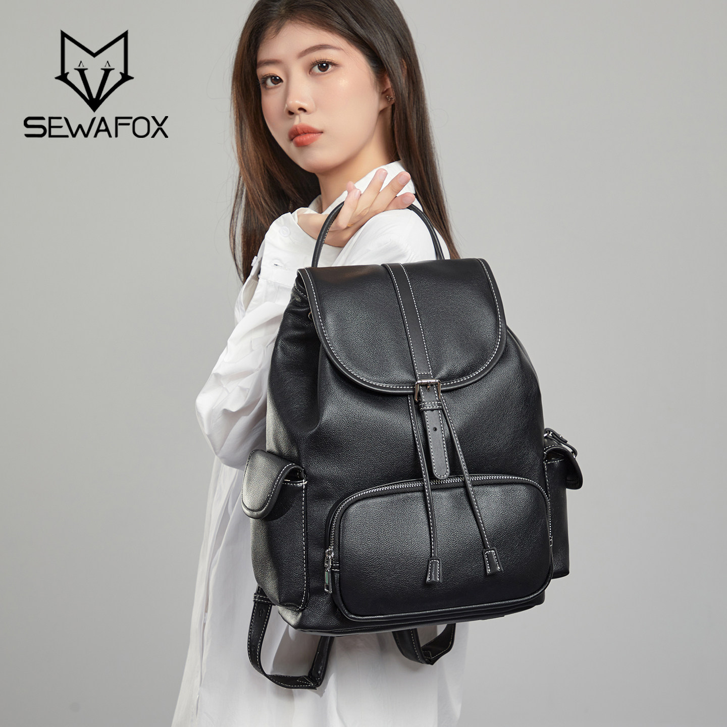 通勤电脑背包大学生书包英伦风双肩包时尚百搭皮质包包休闲单肩包