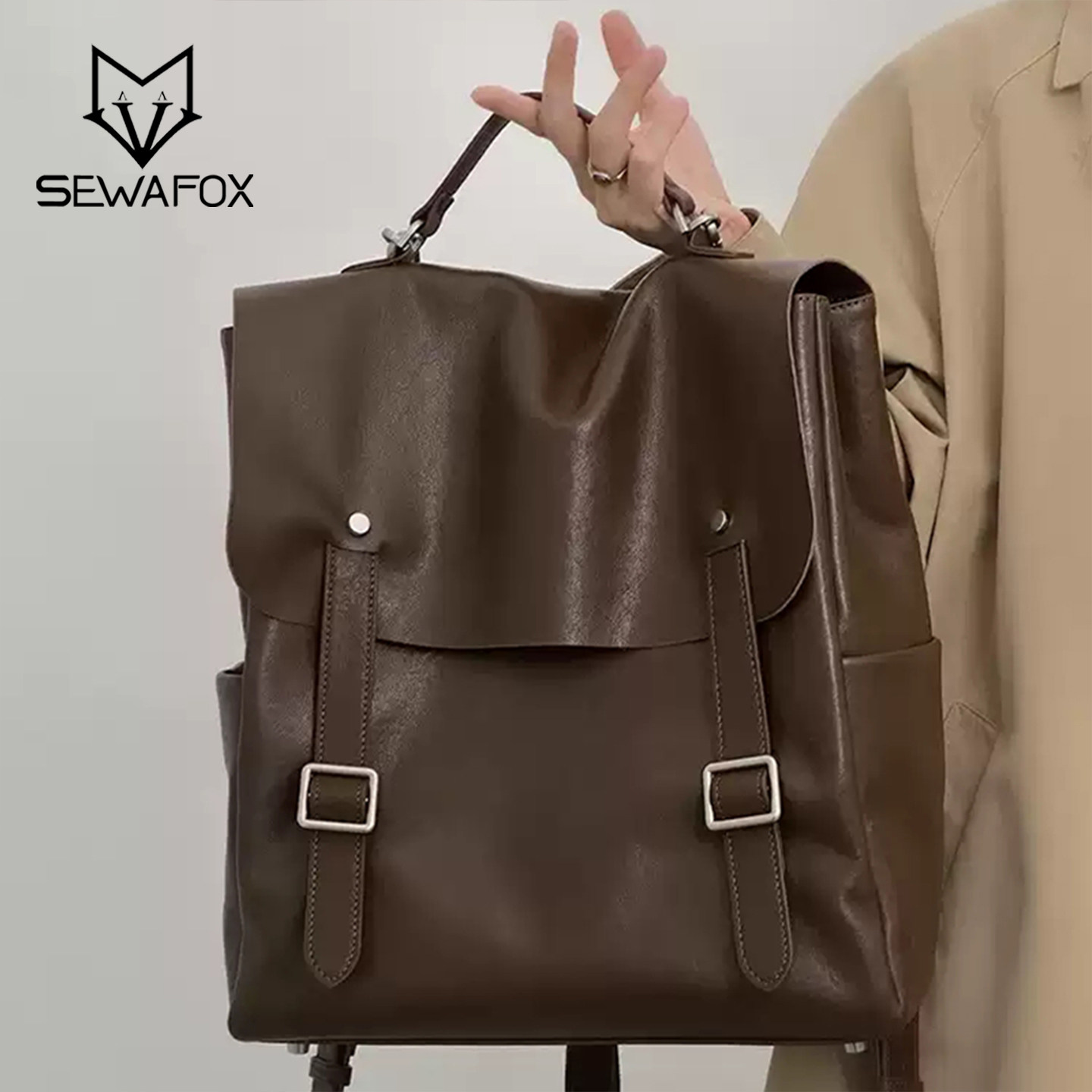 大容量通勤双肩包女旅游背包百搭休闲男女同款学生电脑书包软皮包