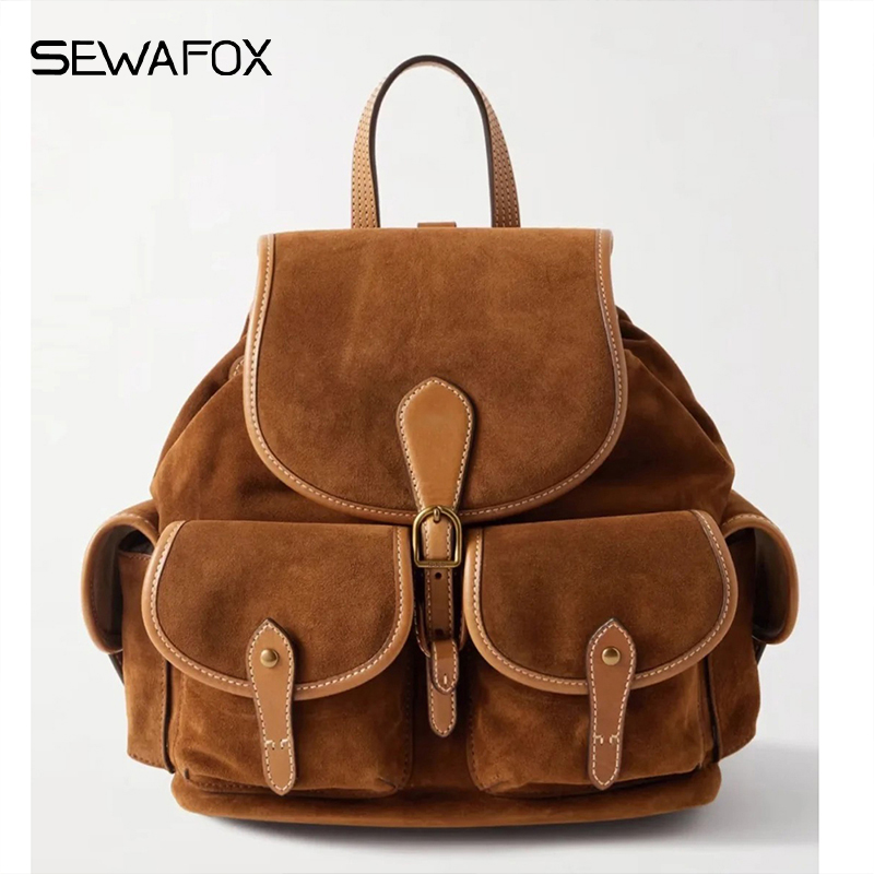 小众高级感双肩包女麂皮轻奢背包