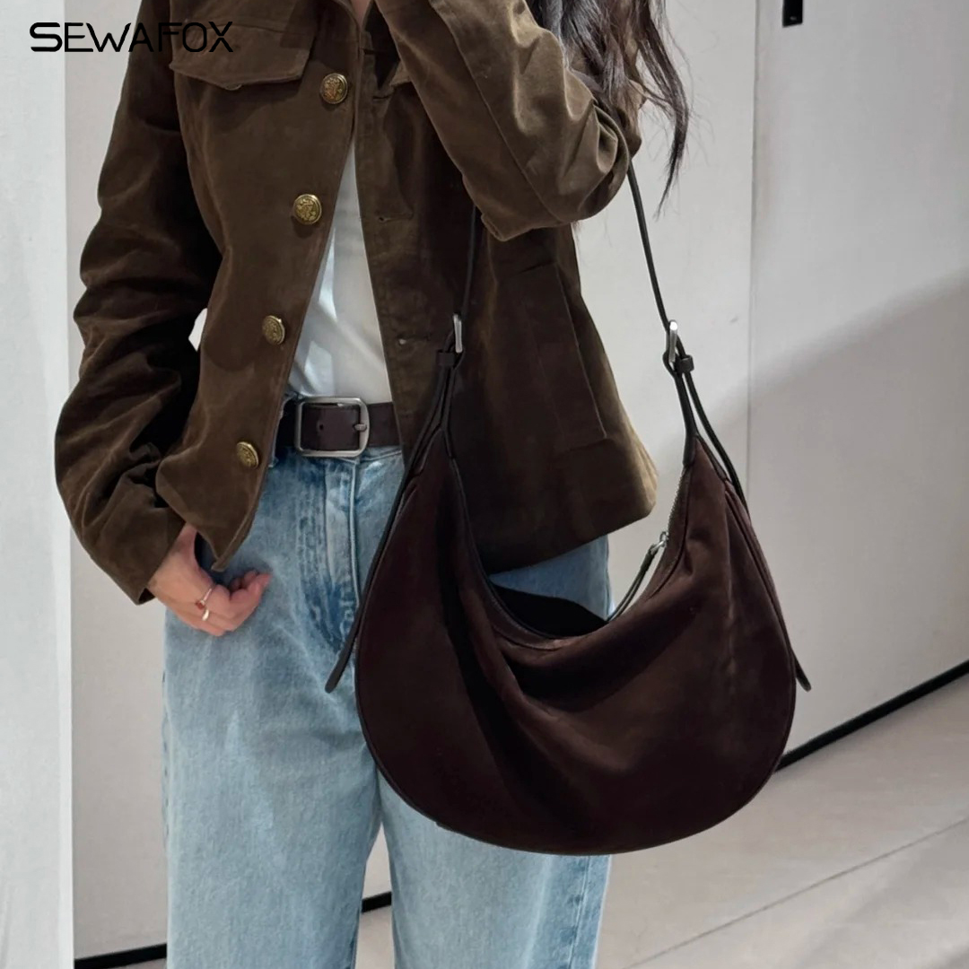 植鞣磨砂皮月牙hobo包单肩斜跨包