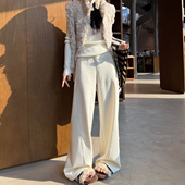 桑蚕丝羊毛显瘦直筒裤 白色阔腿裤 女秋冬加绒宽松休闲慵懒云朵裤 子