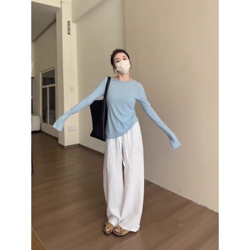 夏季薄款白色亚麻裤子