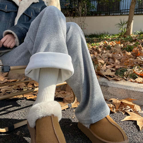 高腰简约长裤加绒软糯直筒裤