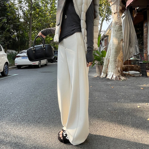 白色羊毛呢阔腿裤女2025秋冬新款