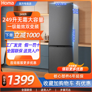 奥马249升一级双变频风冷无霜双门两门家用大容量冰箱BCD-249WH/B