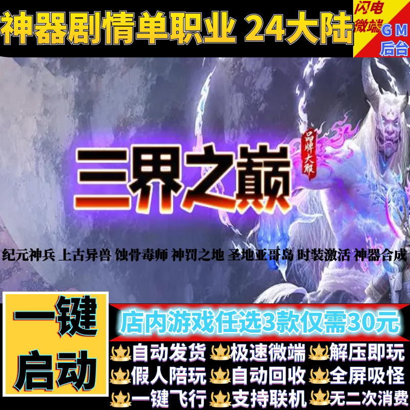 传奇单机版电脑三界之巅专属神器剧情单职业假人gm后台微端联机网