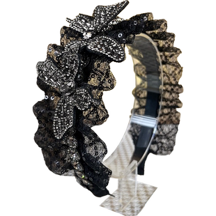 蕾丝水钻蝴蝶发箍女2025新款高颅顶洋气时尚百搭宽边头箍发卡头饰