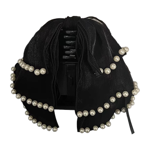 赫本风多层珍珠抓夹女高级感飘带高马尾发夹女后脑勺半扎夹子头饰