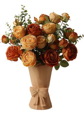 贝汉美奢仿真玫瑰花绢花假花束客厅室轻家装居饰花卉摆内设AL-657