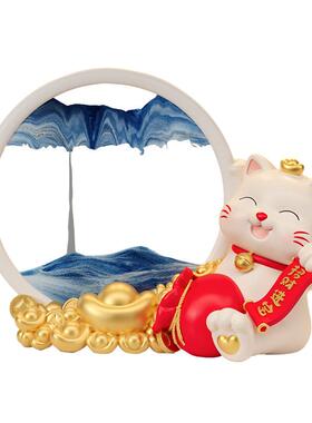 创bj834-意招猫沙画摆财件客厅家居电视酒玄关装流饰乔迁柜之喜新