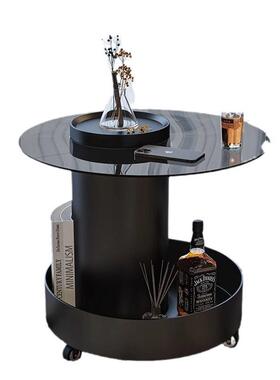 玻可移动圆形茶璃沙边几KKB角几轻奢几阳台小桌子小推车发卧室床