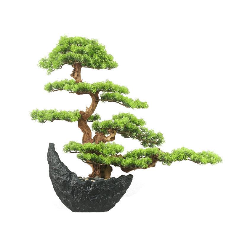 新中式仿真崖柏迎客松绿植盆景玄关前台样板间酒店民宿售楼部装饰