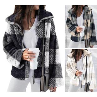 plaid coat faced clothing women plush size Double plus