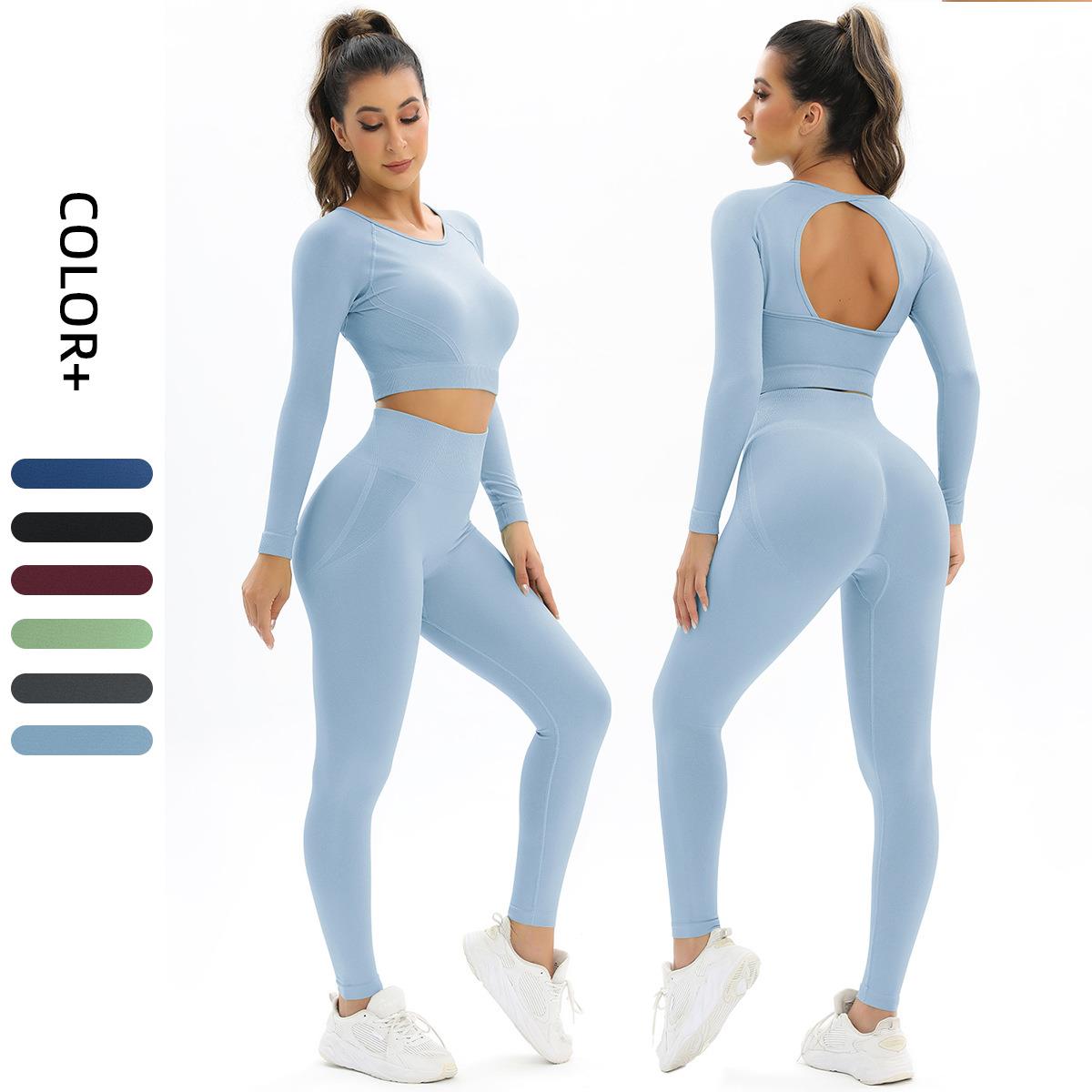 sports elastic suit knitted waist open fitness high running