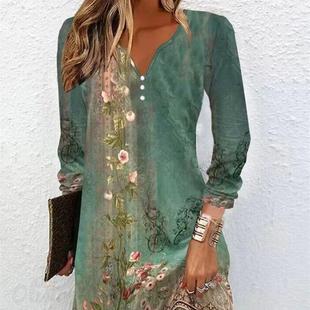 mujer de vestidos dress long sub dress casual retro print