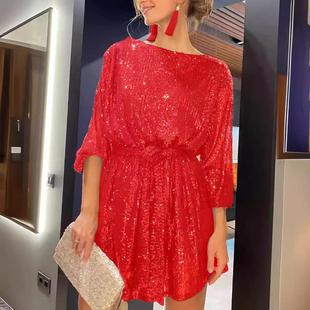 color solid beads small fashion waist sequins party dress