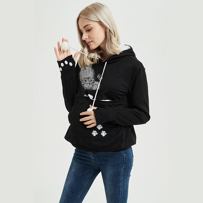 Casual Cat Hat Pattern Jacket Pet Nest Large Pocket Hooded