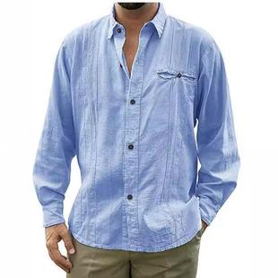 Cardigan Long Linen Mens Color Lapel Shirt Button Sleeve