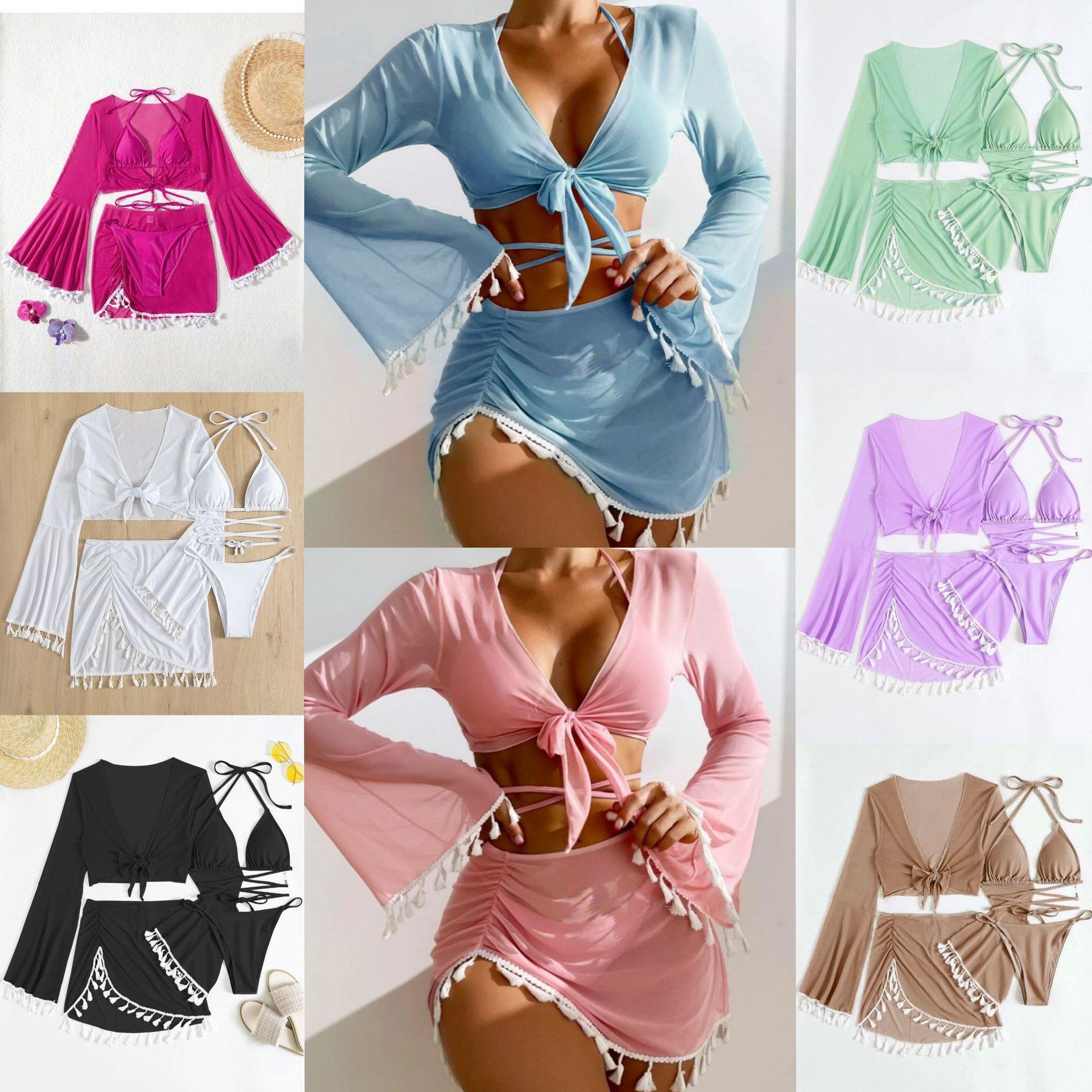 swimsuit bikini four-piece skirt short blouse mesh tassel