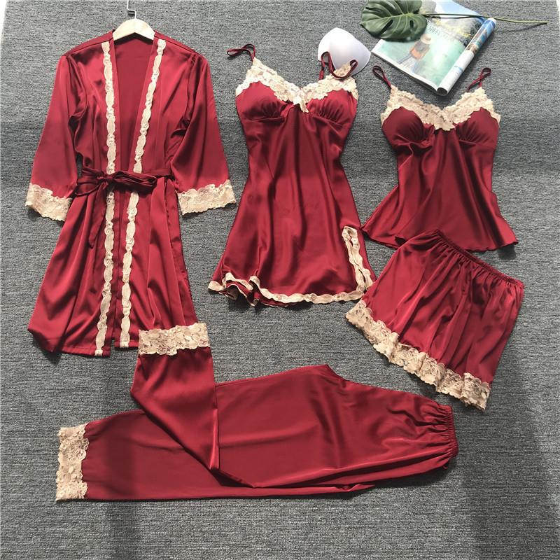 Pajamas five-piece clothes style suspenders pads nightgown