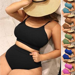 Swimsuit Solid Piece Size Plus Two Girl Fat Sling Vacation