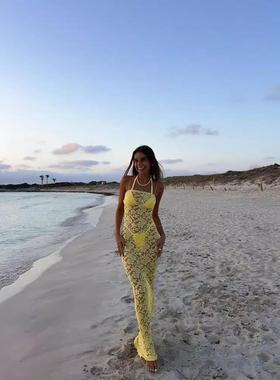 dress long summer dress cocktail lace see-through backless