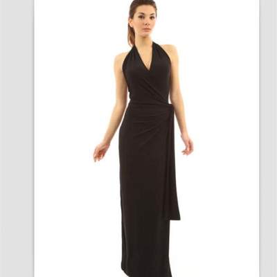 Black sexy halterneck backless long dress with lace-up