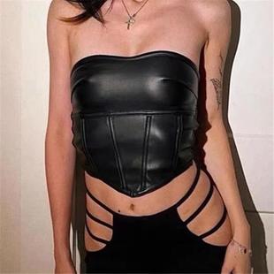 leather sexy strapless camisole bar european tank and