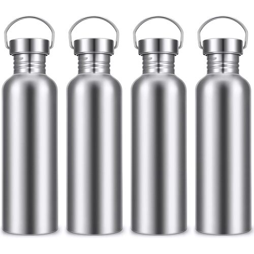 Stainless steel double-walled sports bottle with handle, met
