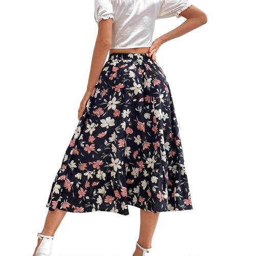 summer showing women floral skirt -line covering crotch