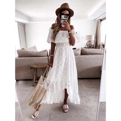 Lace long dress Bohemian white beach dress tube top one