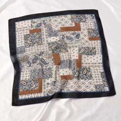 Cashew-print leopard print 58 cotton-linen-silk scarf 方巾