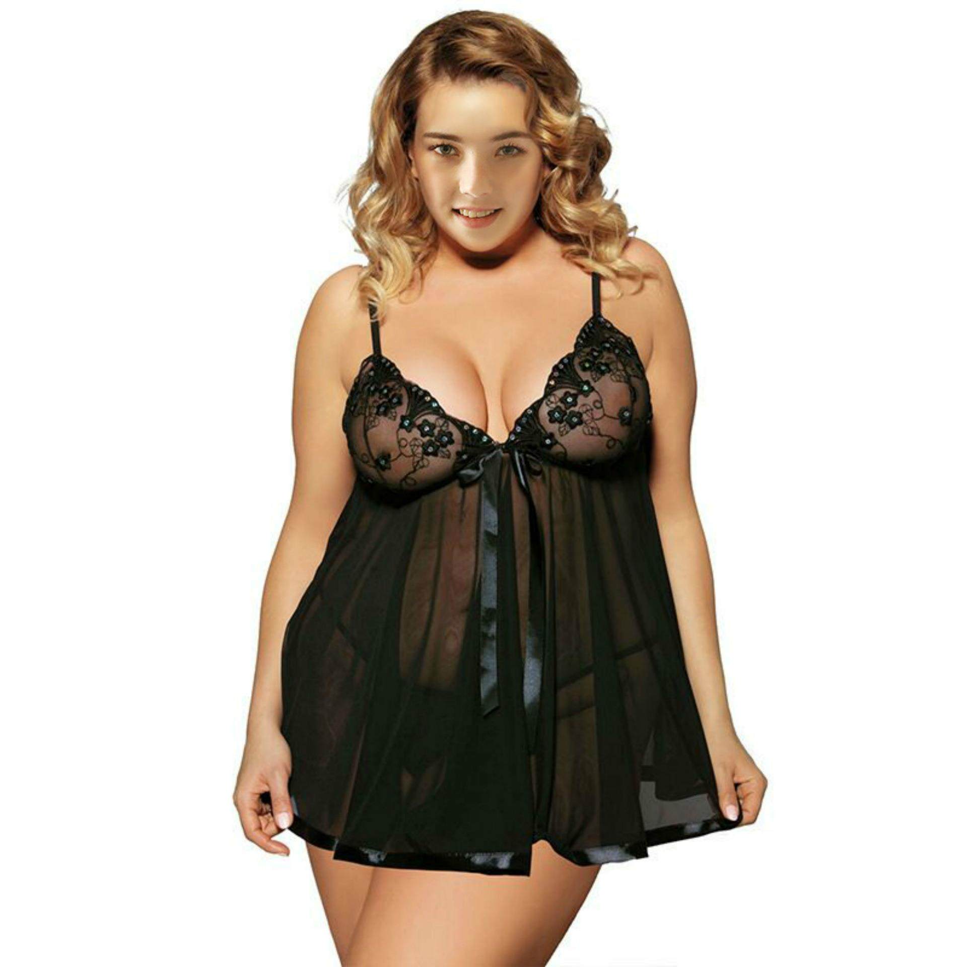 Plus size sexy lingerie lace pajamas temptation transparent