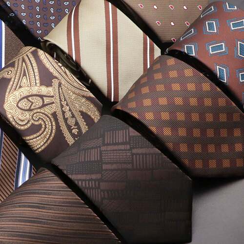 New Design Wedding Men Tie Brown Solid Striped Paisley Flowe