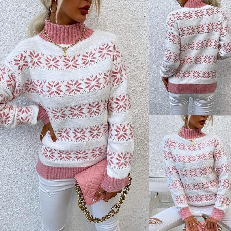 Half Fashion Christmas Pattern Sweater Top Snowflake Womens