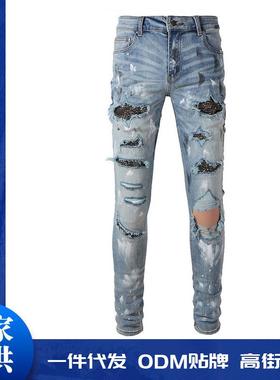 jeans vintage stretch patches ink-splashed street high