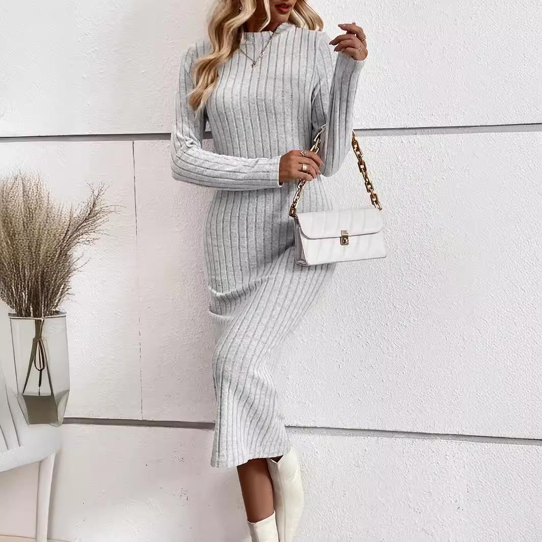 elegant autumn and winter thread generous collar dress