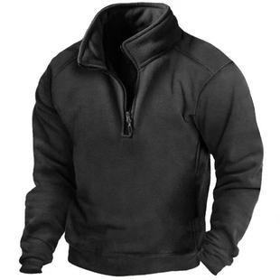 buttoned neck tactical fleece warm sweatshirt Mens