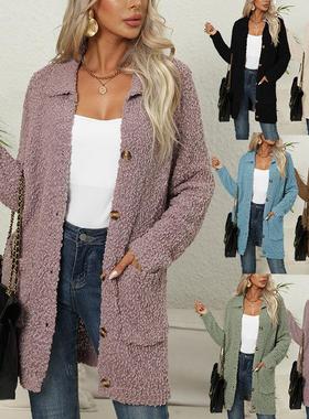 jacket cardigan placket button long pockets with warm