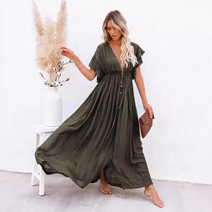 skirt waist cloth Bamboo dress long shirt neck button