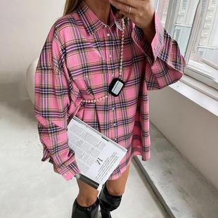 pink versatile top shirt fashionable lapel loose trend