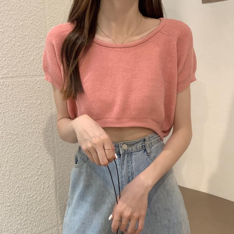 short-sleeved sweater wool high-end lightweight strip pit