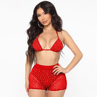 two piece see Womens through fashion tight sexy hot mesh