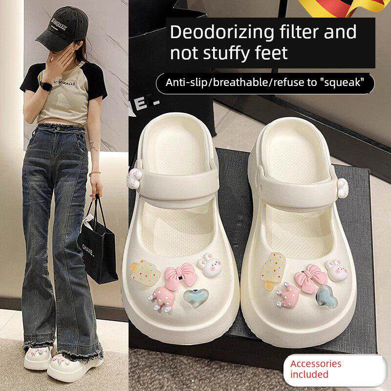 德国玛丽珍洞洞鞋女款2025新款外穿防滑防臭海边沙滩凉鞋厚底夏季