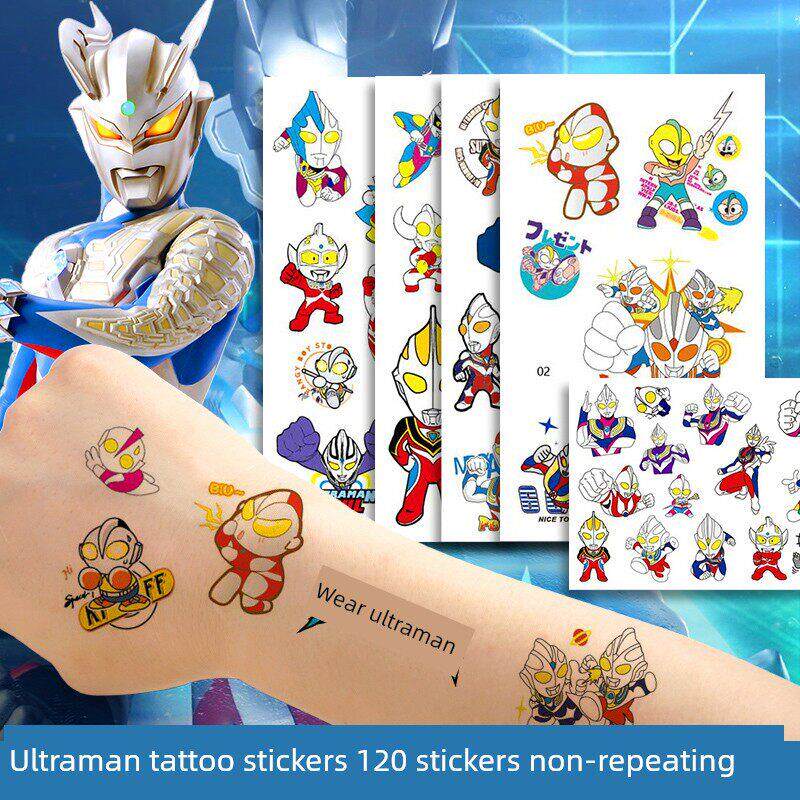 卡通奥特曼儿童纹身贴纸防水和持久陶瓷彩色男孩纸玩具儿童节礼物